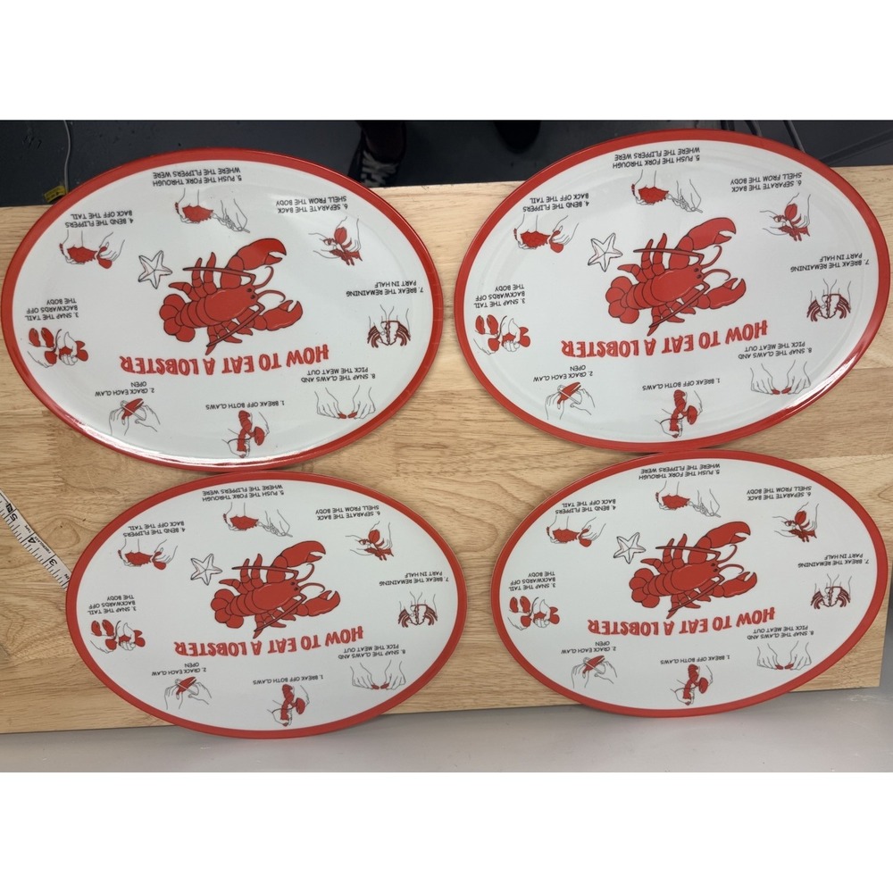 Seafood Melamine Platter Plates Tray 14" How to Eat a Lobster 4 Set #22